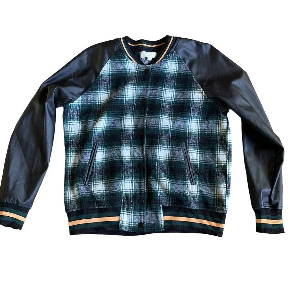 JLC Women's Tartan Plaid Bomber Jacket, Size M/L, Lightweight, Pockets